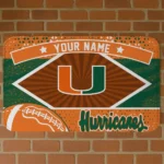 Custom Miami Hurricanes Football Crest Orange Black Doormat