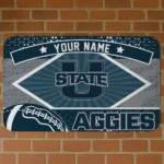 Custom Utah State Aggies Football Crest Navy Black Doormat