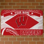 Custom Wisconsin Badgers Football Crest Red Black Doormat