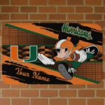 Customized Miami Hurricanes Mickey Quarterback Orange Black Doormat