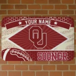 Customized Oklahoma Sooners Football Crest Crimson Black Doormat