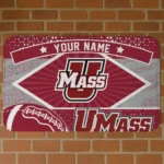 Customized UMass Minutemen Football Crest Red Black Doormat