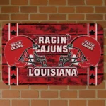 Louisiana Ragin' Cajuns Helmet Illustration Red Doormat