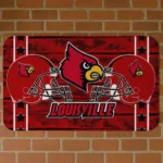 Louisville Cardinals Helmet Illustration Red Doormat