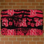 Nebraska Cornhuskers Palm Silhouette Red Black Doormat