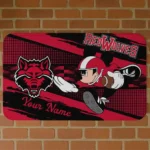 Personalized Arkansas State Red Wolves Mickey Quarterback Scarlet Black Doormat