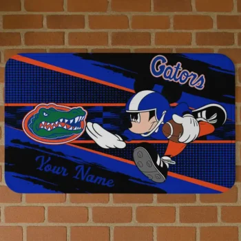 Personalized Florida Gators Mickey Quarterback Blue Black Doormat