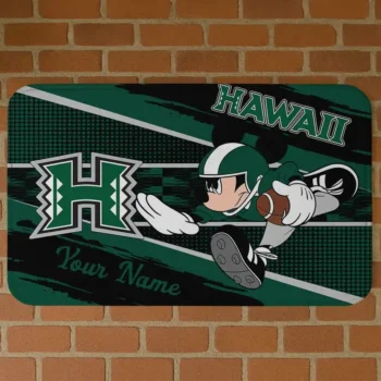 Personalized Hawaii Rainbow Warriors Mickey Quarterback Green Black Doormat