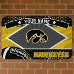 Personalized Iowa Hawkeyes Football Crest Black Doormat