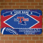 Personalized LA Tech Football Crest Blue Black Doormat
