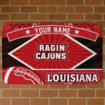 Personalized Louisiana Ragin' Cajuns Football Crest Red Black Doormat