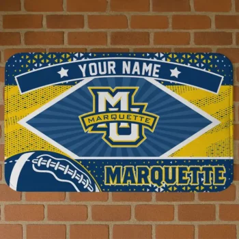 Personalized Marquette Golden Eagles Football Crest Blue Black Doormat