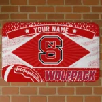 Personalized NC State Wolfpack Football Crest Red Black Doormat
