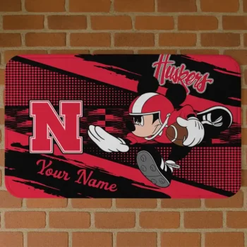 Personalized Nebraska Cornhuskers Mickey Quarterback Red Black Doormat