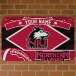 Personalized Northern Illinois Huskies Football Crest Red Black Doormat