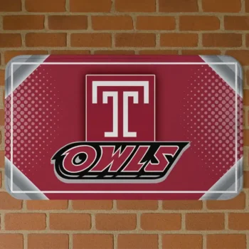 Temple Owls Silver Halftone Red Doormat