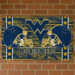 West Virginia Mountaineers Helmet Illustration Blue Doormat