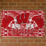 Wisconsin Badgers Helmet Illustration Red Doormat