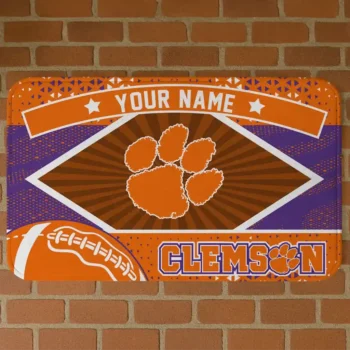 Custom Clemson Tigers Football Crest Orange Black Doormat