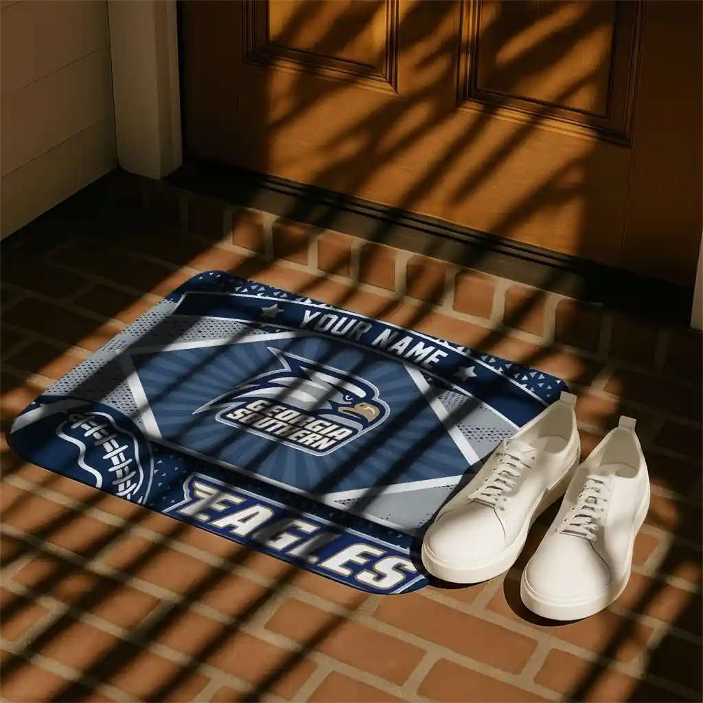 custom-georgia-southern-eagles-football-crest-blue-black-doormat-trendy.webp