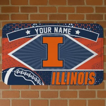 Custom Illinois Fighting Illini Football Crest Blue Black Doormat