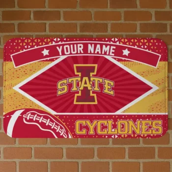 Custom Iowa State Cyclones Football Crest Red Black Doormat