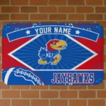 Custom Kansas Jayhawks Football Crest Blue Black Doormat