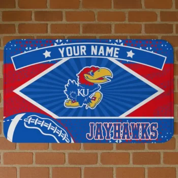 Custom Kansas Jayhawks Football Crest Blue Black Doormat