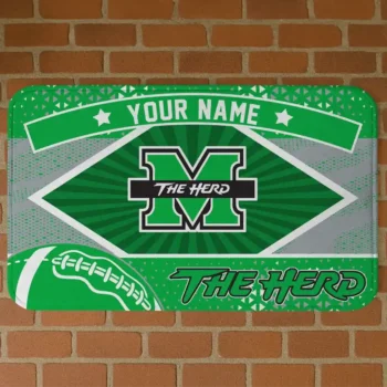 Custom Marshall Thundering Herd Football Crest Green Black Doormat