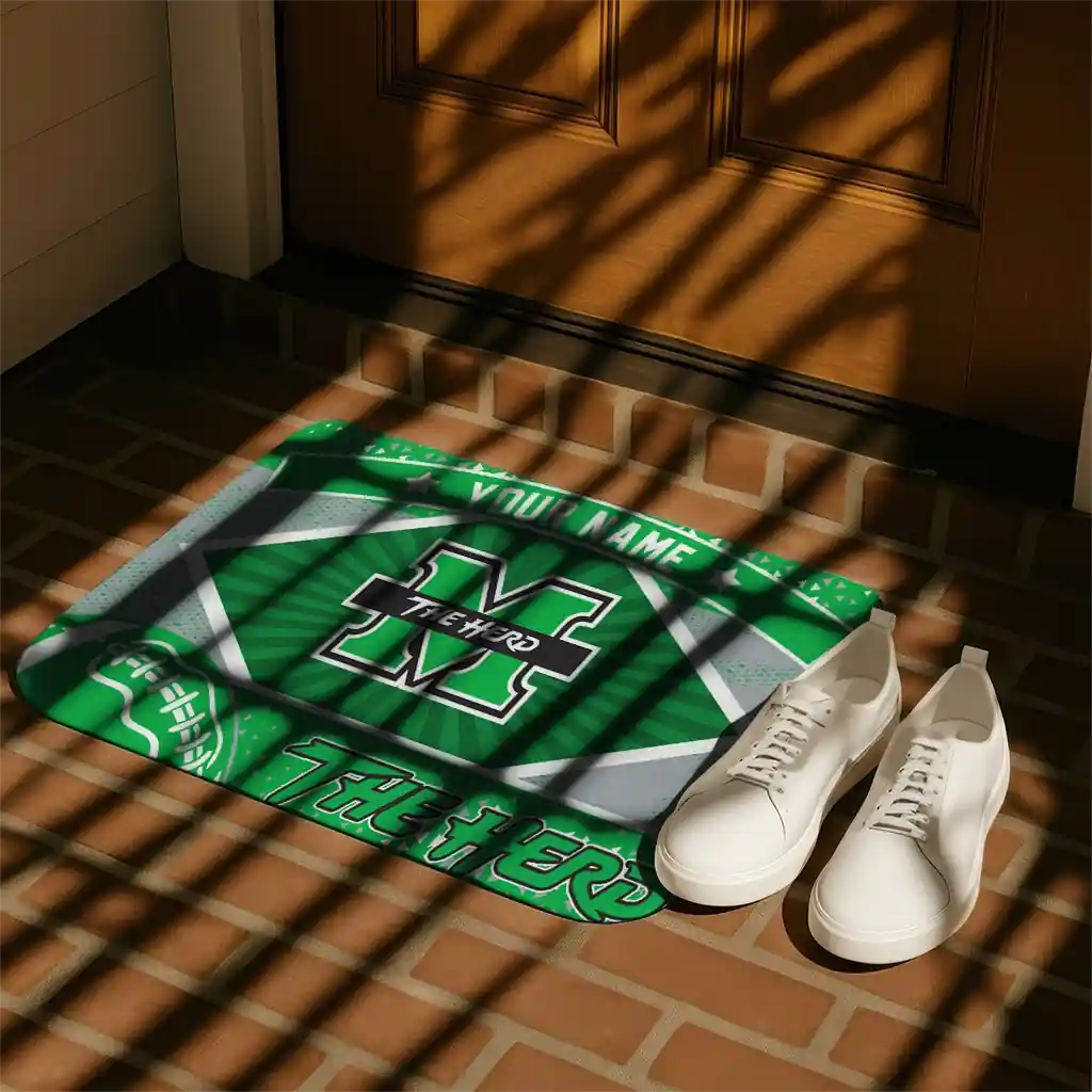 custom-marshall-thundering-herd-football-crest-green-black-doormat-trendy.webp