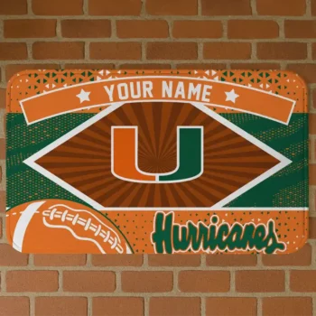 Custom Miami Hurricanes Football Crest Orange Black Doormat