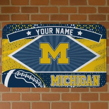 Custom Michigan Wolverines Football Crest Blue Black Doormat
