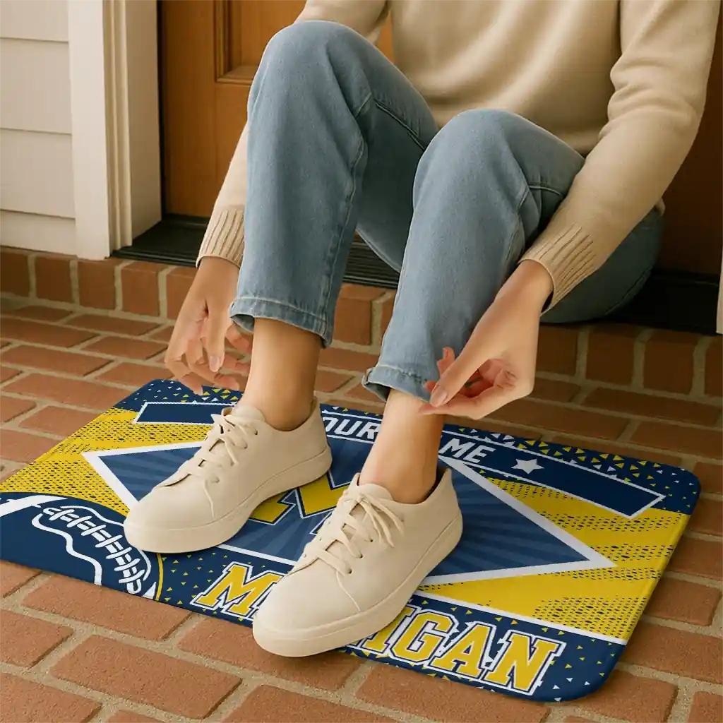 custom-michigan-wolverines-football-crest-blue-black-doormat-top-rated.webp