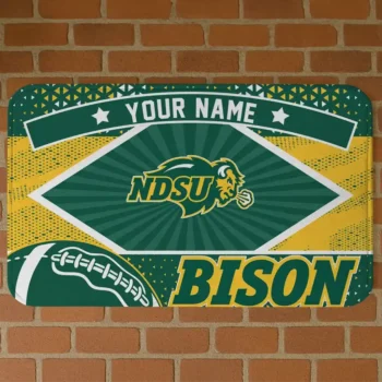 Custom North Dakota State Bison Football Crest Green Black Doormat
