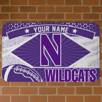 Custom Northwestern Wildcats Football Crest Purple Black Doormat