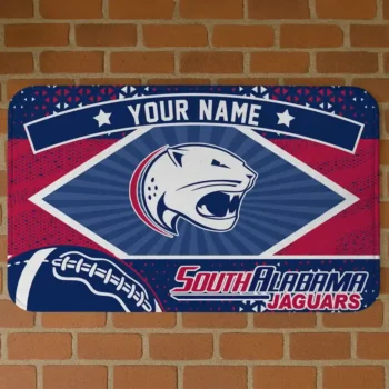 Custom South Alabama Jaguars Football Crest Blue Black Doormat