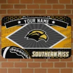 Custom Southern Miss Golden Eagles Football Crest Black Doormat