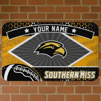 Custom Southern Miss Golden Eagles Football Crest Black Doormat