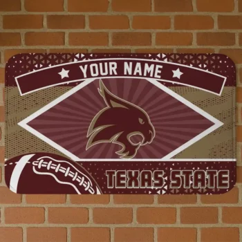 Custom Texas State Bobcats Football Crest Maroon Black Doormat