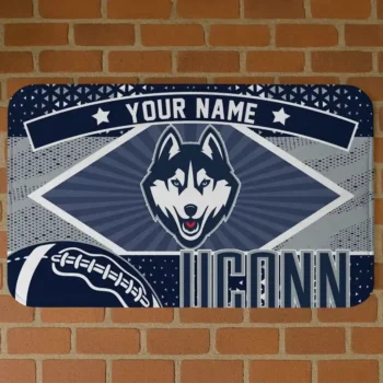 Custom UConn Huskies Football Crest Blue Black Doormat