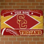 Custom USC Trojans Football Crest Red Black Doormat