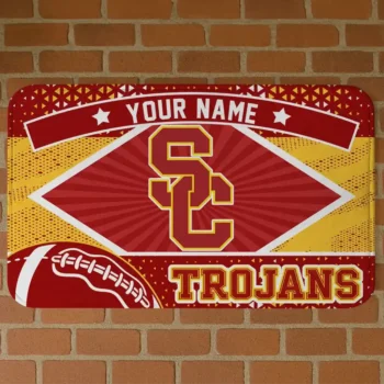 Custom USC Trojans Football Crest Red Black Doormat