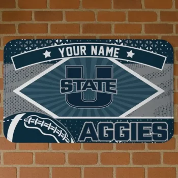Custom Utah State Aggies Football Crest Navy Black Doormat