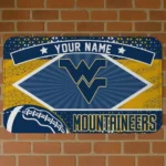 Custom West Virginia Mountaineers Football Crest Blue Black Doormat