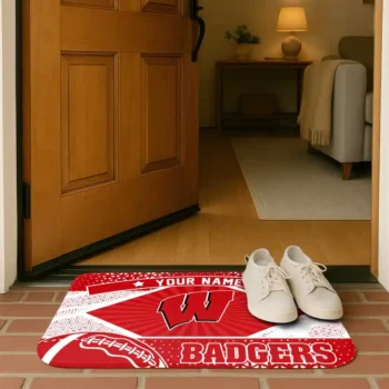 custom wisconsin badgers football crest red black doormat fashion forward