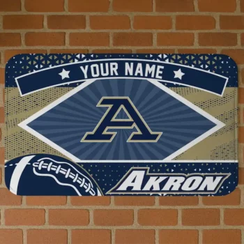 Customized Akron Zips Football Crest Blue Black Doormat