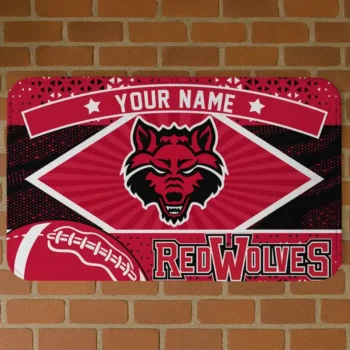 Customized Arkansas State Red Wolves Football Crest Scarlet Black Doormat