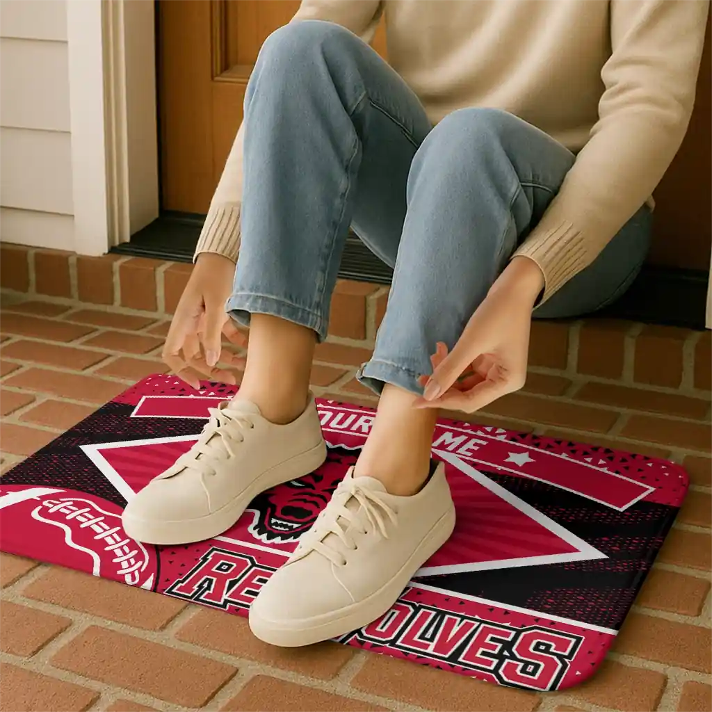 customized-arkansas-state-red-wolves-football-crest-scarlet-black-doormat-top-rated.webp