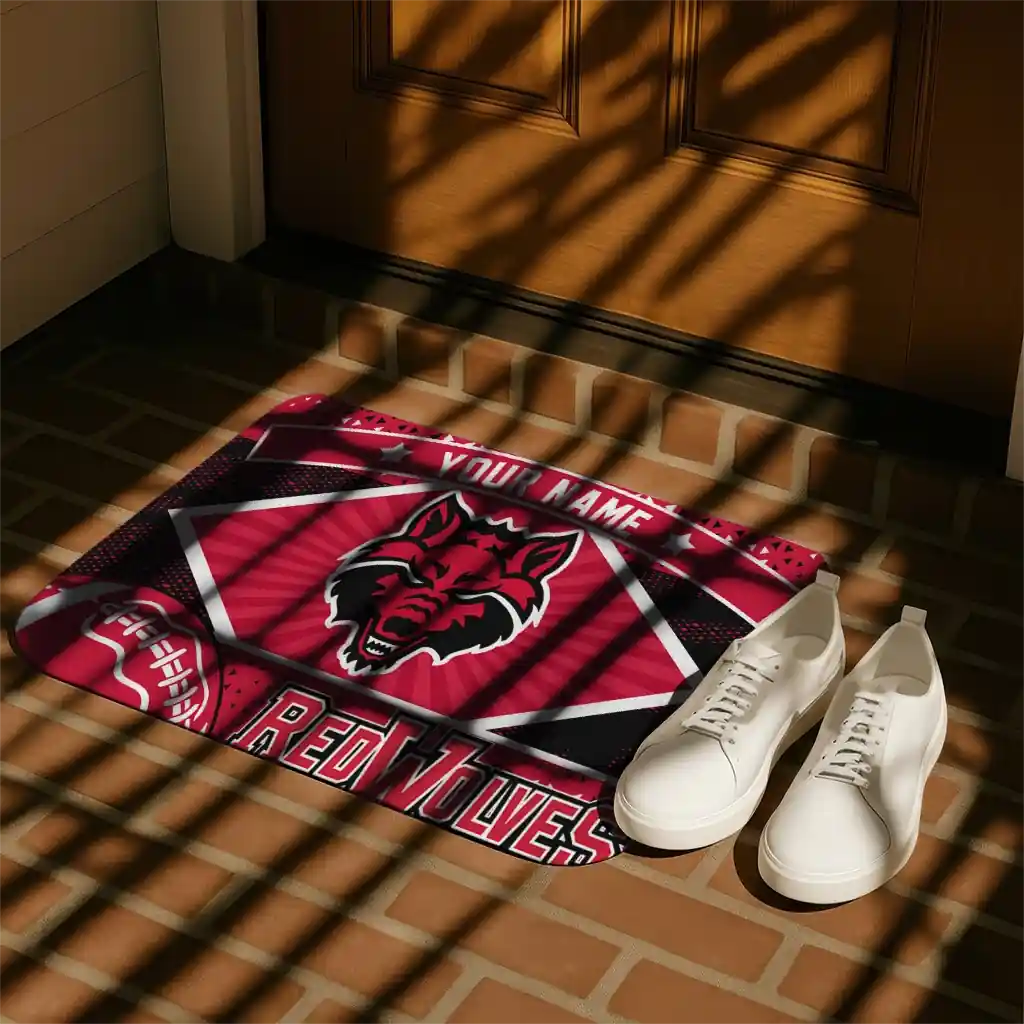 customized-arkansas-state-red-wolves-football-crest-scarlet-black-doormat-trendy.webp