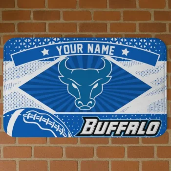 Customized Buffalo Bulls Football Crest Royal Blue Black Doormat